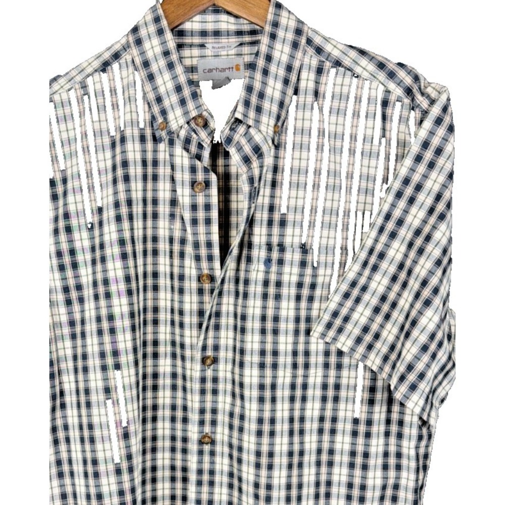 Carhartt Men L Shirt Plaid Work Short Sleeve Casual Button Front Relaxed Fit